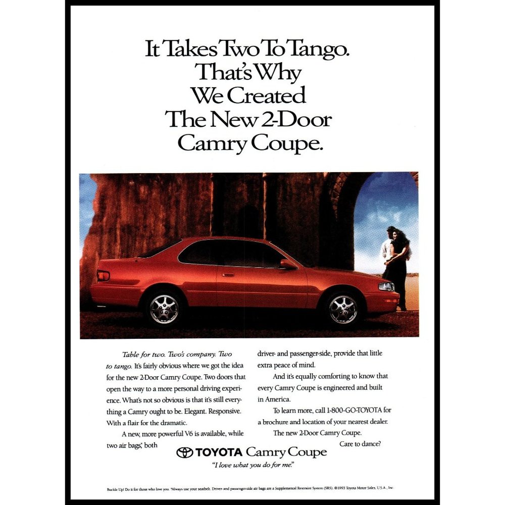 1994 Toyota Camry Coupe Vintage Print Ad Two to Tango Castle Wall Art Photo